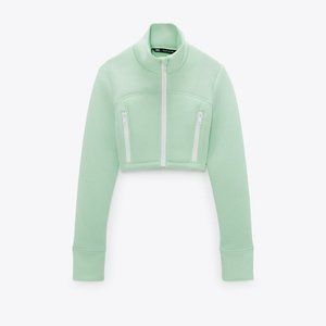 ZARA Crop Zip Front Jacket Large APPLE GREEN - REF. 2712/700 NWT